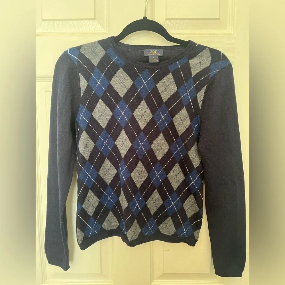 Brooks Brothers Argyle Sweater Size‎ Small Blue & Gray Preppy Crewneck Pullover